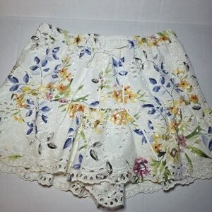 Lavender Brown Floral Eyelet Shorts Drawstring Sz M Lined